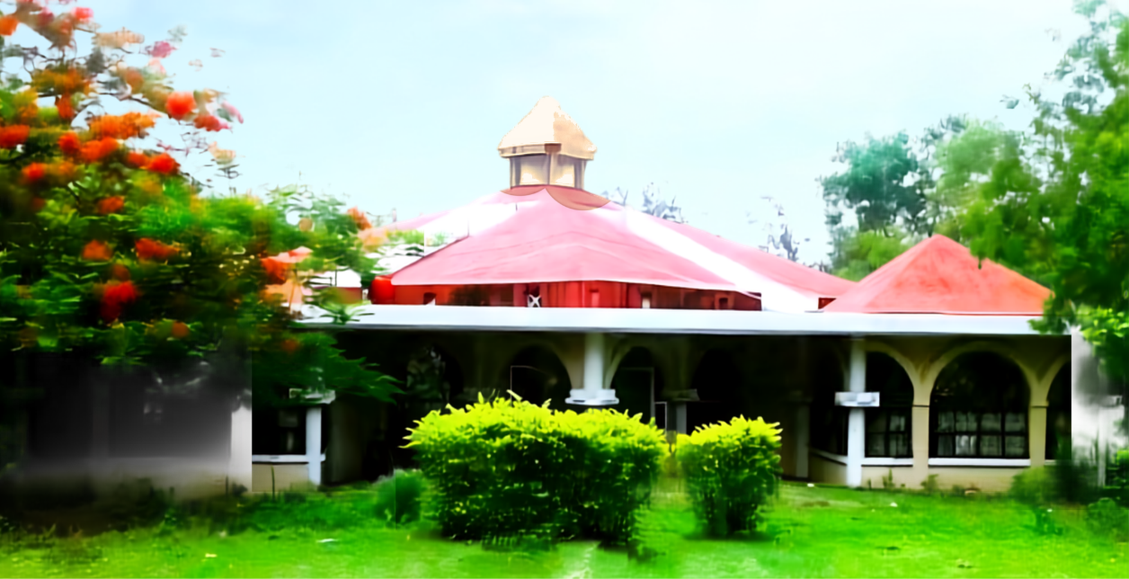 Rishivalley Pyramid ashram building with red pyramid roofs